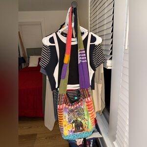 Colorful Elephant Print Bag with Striped Strap